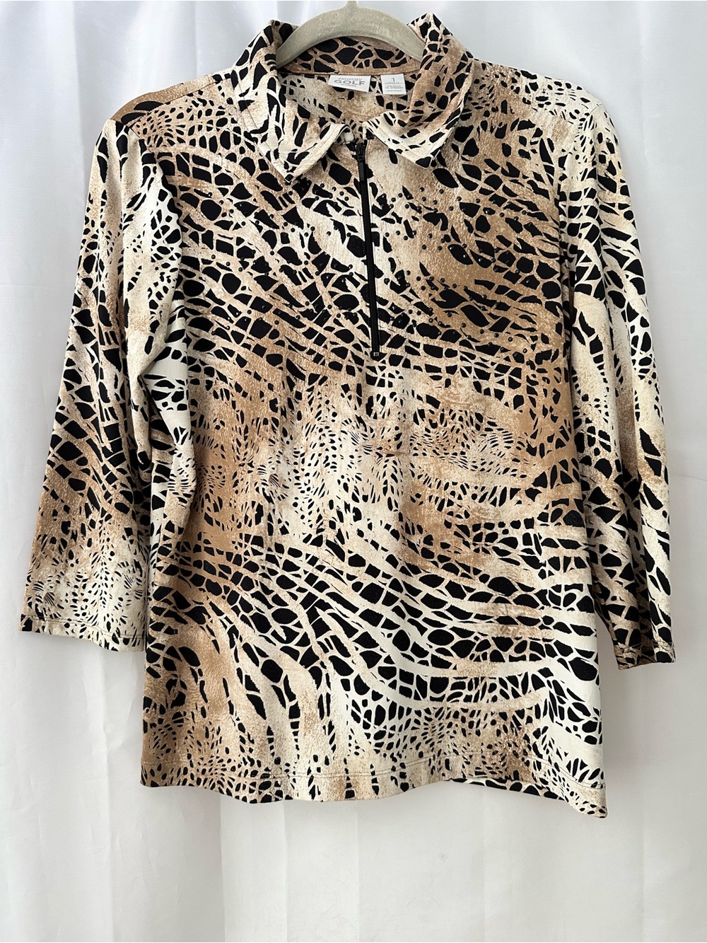 Zenergy Golf Chico’s 1 8/10 Animal Print Quarter Zip Pullover Rhinestone Glam